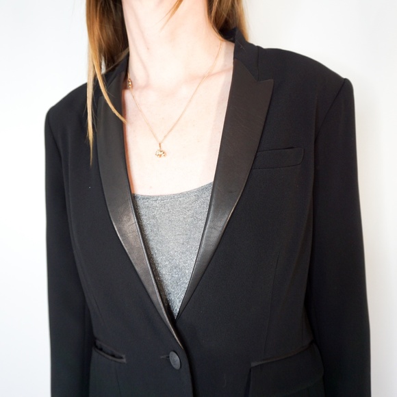 RAG & BONE Black Lamb Leather Trim Blazer Jacket - Picture 7 of 8